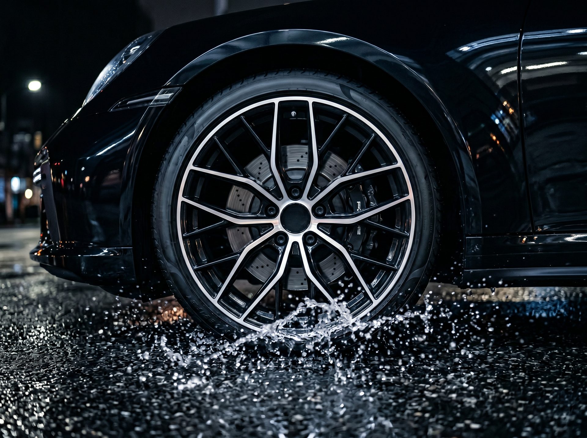 Alloy wheel with splashing water