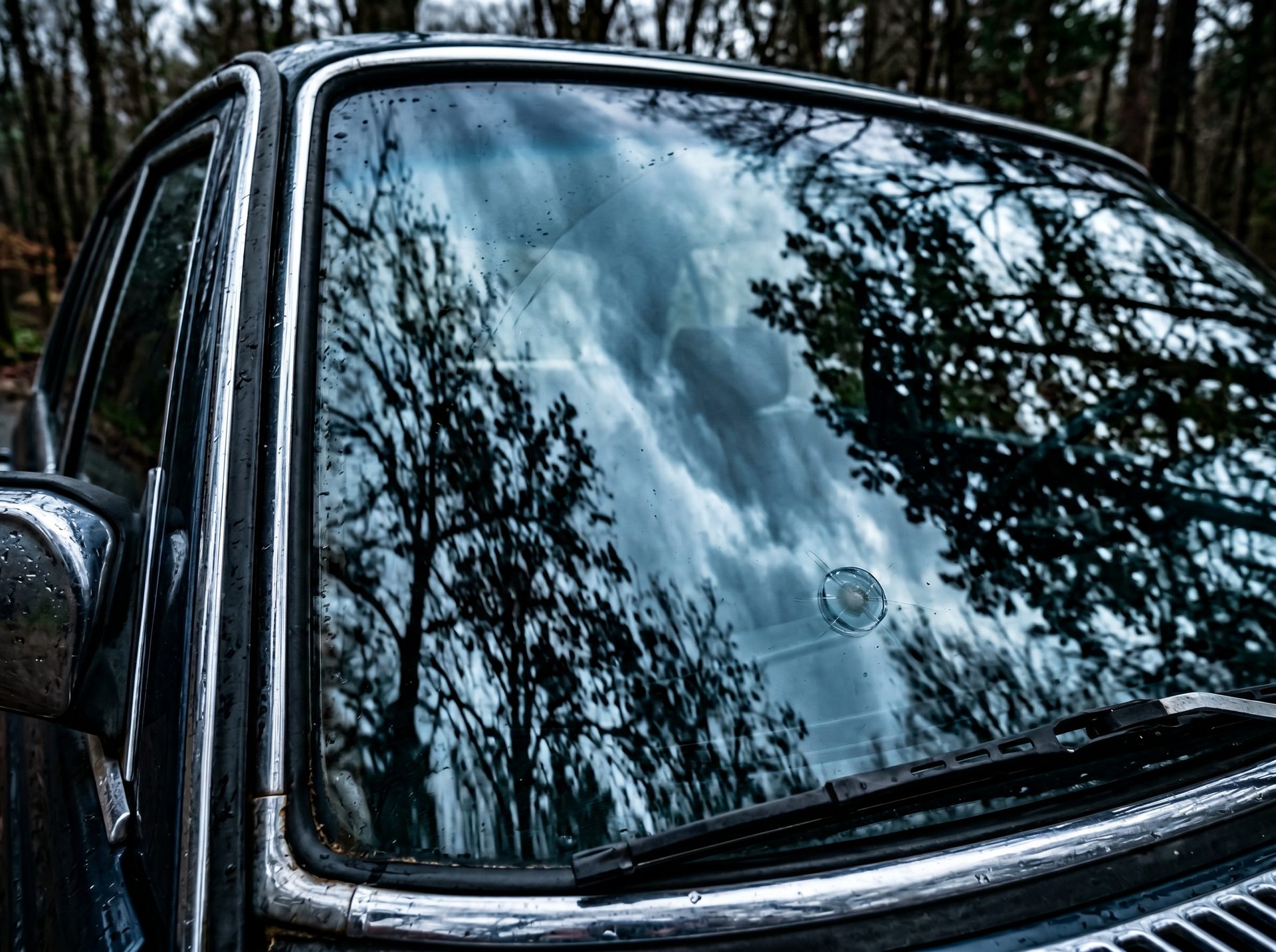 Windshield with stone chip